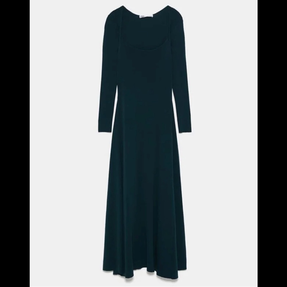 Zara Dark Dark Green Long Sleeve Midi Dress size Medium